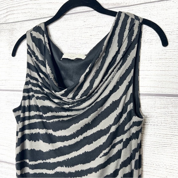 LOFT Black & Gray Zebra Print Sleeveless Cowl Neck Dress Size Medium - Picture 2 of 8